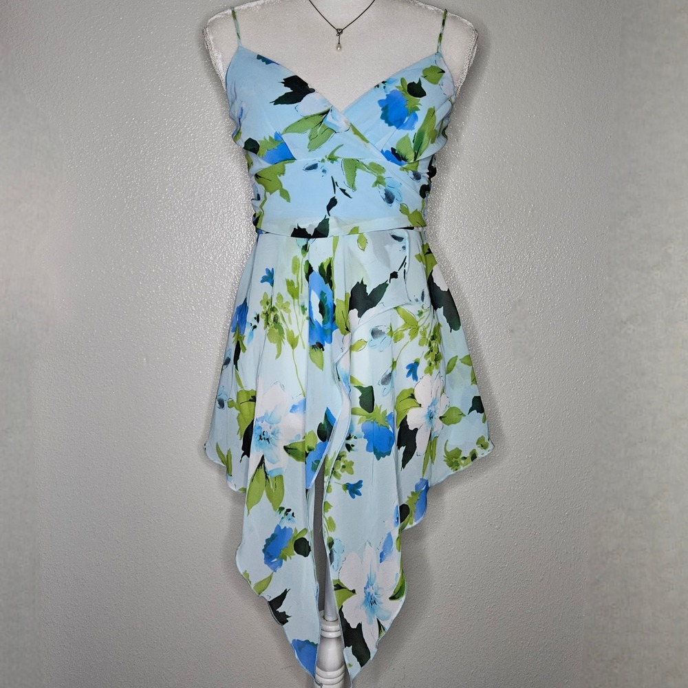 Y2k Blue Floral Handkerchief Hem Fairy Cami Top